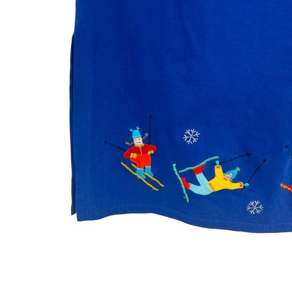 Michael Simon Lite Ski Trip Snowflake Embroidered Novelty Midi Skirt Blue Small - Picture 6 of 14